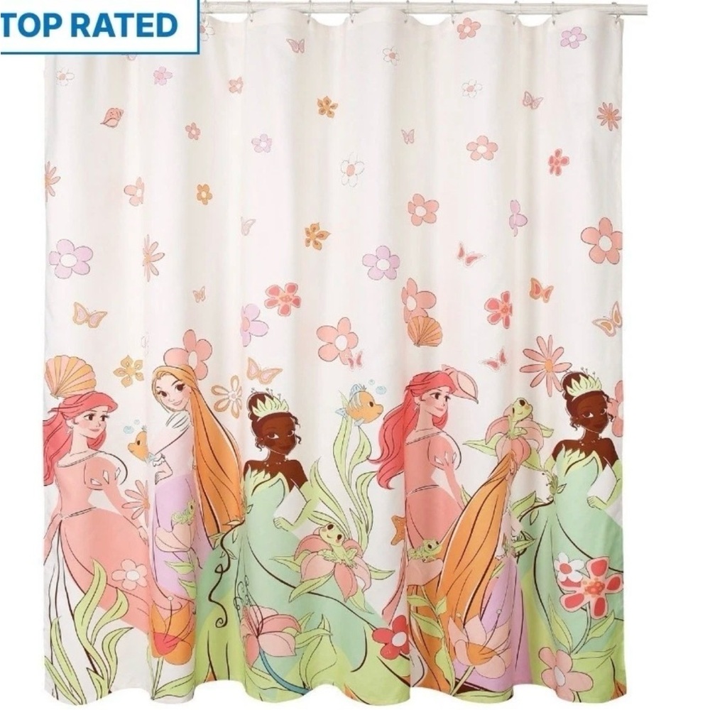 NEW Disney Princesses Floral Fabric 70" x 72" Kids Shower Curtain Ariel Tiana